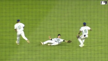 Braiden Ward makes a sliding catch