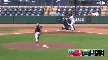 José Azocar singles on a line drive to right fielder Kemp Alderman. Aaron Schunk scores.