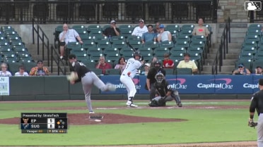 Trenton Brooks doubles (4) on a line drive to left fielder Pablo Reyes. Shay Whitcomb scores.