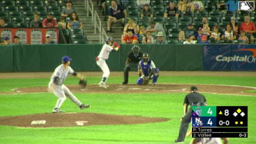 Mathieu Vallee doubles (2) on a line drive to left fielder Mike Antico. Eric Snow scores.
