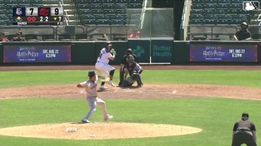 Will Brennan doubles (17) on a line drive to left fielder Aaron Zavala. Parks Harber scores.
