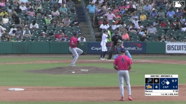 Austin Overn triples (2) on a sharp line drive to center fielder Emaarion Boyd. Daniel Vellojin scores.