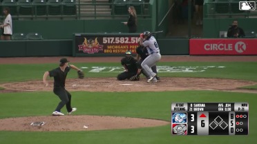 Cristian Santana homers (1) on a fly ball to left center field.