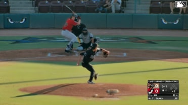 Tanner Thach out on a sacrifice fly to left fielder Dylan Grego. Yeiker Reyes scores.