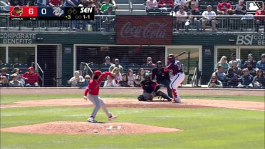 Paul McIntosh homers (1) on a line drive to left center field.