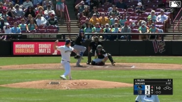Luke Pelzer triples (1) on a fly ball to left fielder Josh Adamczewski.