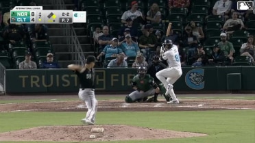 Korey Lee triples (2) on a sharp fly ball to left fielder Heston Kjerstad, deflected by center fielder Jud Fabian. Kyle Teel scores.