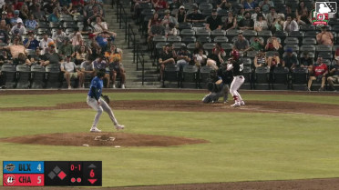 Leo Balcazar doubles (14) on a line drive to center fielder Josiah Ragsdale. Johnny Ascanio scores.
