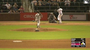 Jeral Perez doubles (3) on a line drive to right fielder Tristin English. Alec Makarewicz scores.