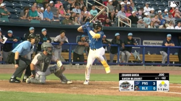 Eduardo Garcia singles on a ground ball to left fielder Brendan Jones. Mike Boeve scores.