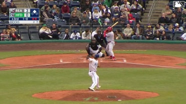 Dylan Campbell doubles (8) on a line drive to left fielder Jose Torres. Bryson Ware scores.
