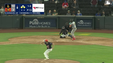 Denzer Guzman singles on a ground ball to third baseman Brett Harris. Christian Moore scores. Donovan Walton to 2nd.