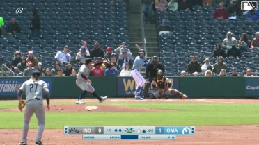 Drew Waters doubles (1) on a sharp line drive to center fielder Ronny Simon. Kevin Newman scores.