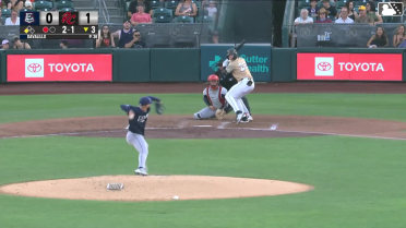 Parks Harber out on a sacrifice fly to left fielder Aaron Zavala. Turner Hill scores.