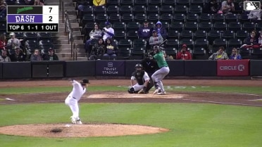 Easton Carmichael singles on a ground ball to center fielder Ely Brown. Wyatt Sanford scores. Matt King to 2nd.