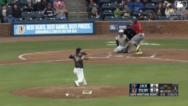Maximo Acosta doubles (6) on a line drive to center fielder Homer Bush Jr. Kemp Alderman scores.