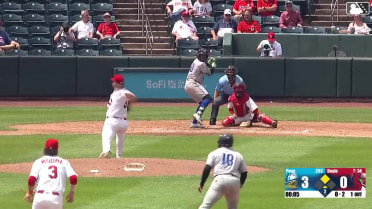 Manuel Pena singles on a ground ball to center fielder Miguel Ugueto. Adrian De Leon scores.