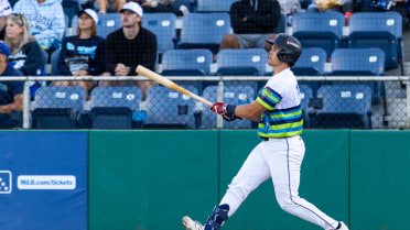 Luke Stevenson doubles (22) on a line drive to right fielder Jose Astudillo. Ricardo Cova scores.