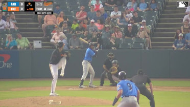 Jaison Chourio doubles (4) on a line drive to center fielder Fernando Peguero. Luke Hill scores.