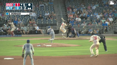 Elijah Dunham singles on a line drive to left fielder Miguel Useche. Jake Thompson scores.