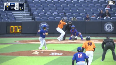 Josh Moylan doubles (2) on a fly ball to center fielder John Bay. Wilson Rodriguez scores.