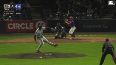 Jacob Sharp singles on a ground ball to center fielder Jorge Ruiz. Alexis Hernandez scores.