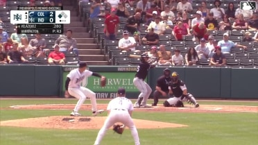 Ralphy Velazquez singles on a line drive to center fielder Mitch Jebb. Daniel Schneemann scores.