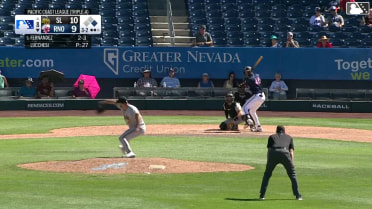 Jose Fernandez triples (1) on a line drive to center fielder Nelson Rada. Jacob Amaya scores.