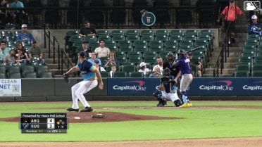Adael Amador singles on a sharp line drive to center fielder Kellen Strahm. Nic Kent scores.