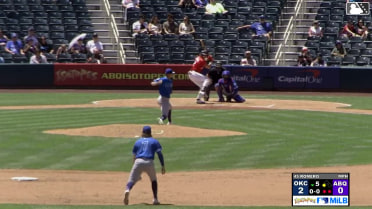 Cole Carrigg singles on a ground ball to center fielder Zach Ehrhard. Zac Veen scores.