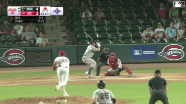 Carter Beck doubles (1) on a fly ball to left fielder Yophery Rodriguez. Colby Jones scores.