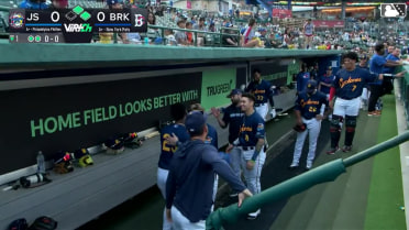 Jesus Baez hugs teammates after trade to Cardinals