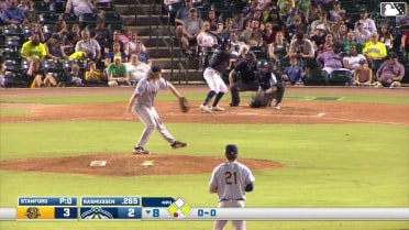 Connor Rasmussen doubles (8) on a line drive to center fielder Slater de Brun. Roni Cabrera scores. Tyson Moran scores.