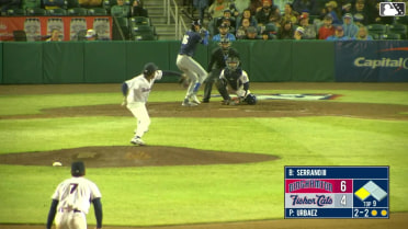 Eli Serrano III doubles (1) on a line drive to right fielder Jace Bohrofen. Marco Vargas scores.