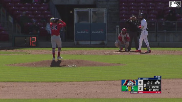 Brandon Winokur homers (1) on a fly ball to center field.