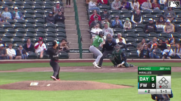 Carlos Sanchez homers (4) on a fly ball to right field.