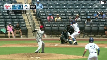 Jake Gelof doubles (16) on a line drive to right fielder Alberto Rodriguez. Mike Sirota scores.