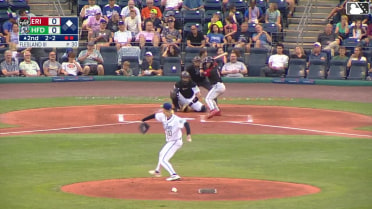 Seth Stephenson doubles (20) on a sharp line drive to center fielder Jared Thomas. Roberto Campos scores.