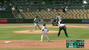Joe Olsavsky out on a sacrifice fly to right fielder Dean Moss. Tanner Smith scores.
