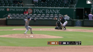 Garret Forrester homers (1) on a fly ball to right field.
