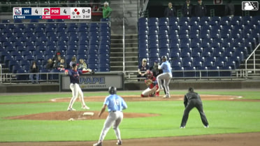 Aaron Parker doubles (1) on a line drive to left fielder Miguel Bleis. Eddie Micheletti Jr. scores. Sean Keys to 3rd.