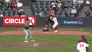 Jacob Sharp doubles (1) on a line drive to left fielder Carlos Gutierrez. Alexis Hernandez scores.