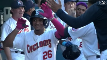 William Lugo belts a two-run homer to left-center