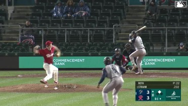 Kellen Strahm singles on a sharp line drive to center fielder Victor Labrada. Daniel Johnson scores.
