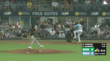 Freddy Zamora singles on a line drive to center fielder Michael Siani. Darrien Miller scores.