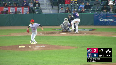 Aaron Parker homers (1) on a fly ball to left field.