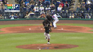 Braylen Wimmer singles on a sharp ground ball to center fielder Douglas Hodo III. Dyan Jorge scores. Roc Riggio scores.