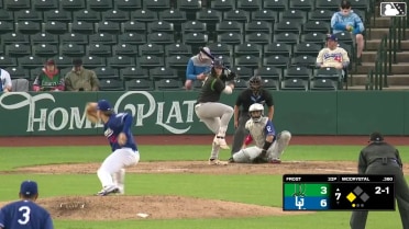 Ryan McCrystal out on a sacrifice fly to center fielder Charles Davalan. Carlos Sanchez scores.