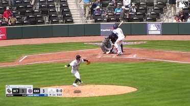 Jordan Nwogu homers (1) on a fly ball to left field.