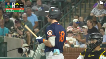 Aidan Smith hits a grand slam (10) to center field. Larry Martinez scores. Bryan Broecker scores. Adrian Santana scores.